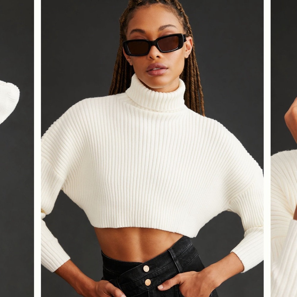 Anthro Bishop + Young Cropped Ribbed Turtleneck Sweater